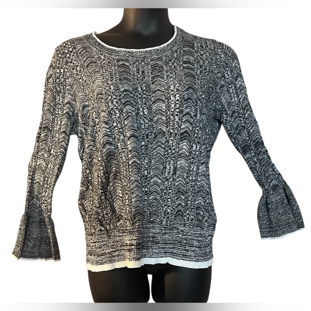 Lane Bryant Sweater long bell sleeve wrist Chic Black White Knit work‎ 14/16
